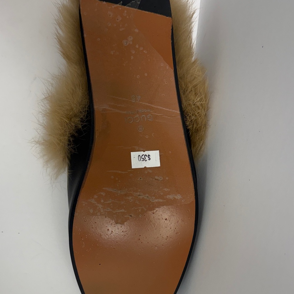Gucci Black Mules with Gold Horsebit and Fur - Picture 7 of 8